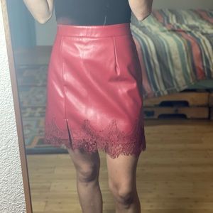Red faux leather mini skirt